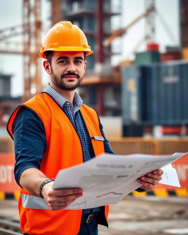 Professional engineer reviewing plans